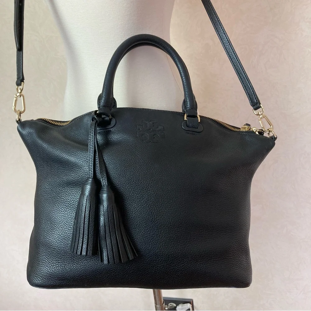 Tory Burch Thea Satchel Shoulder Strap Leather Bag Black